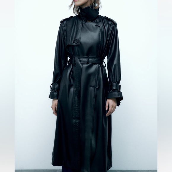ZARA BELTED FAUX LEATHER TRENCH - Picture 1 of 8